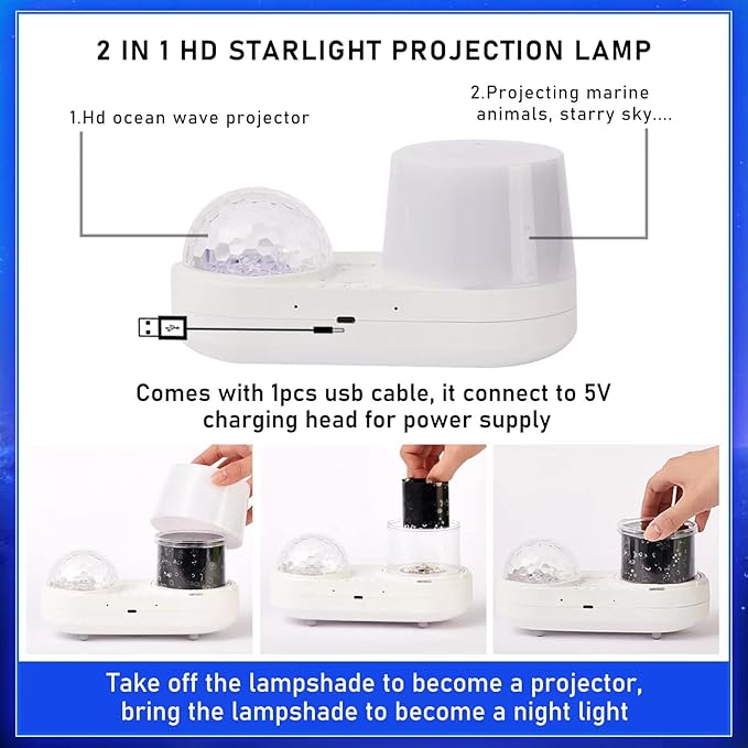 Ocean Night Light Projector, Kids Galaxy Projector for Bedroom, Nebula Star projector with USB Cable, 360 Degree Rotation Kid Night Light Lamp for Decorating Party,Birthdays,Christmas Gifts