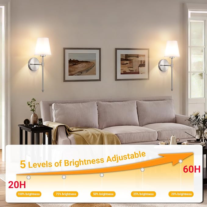 Vimhou Peel and Stick Wall Sconces, Stick On Wall Sconce Set of 2, Battery Operated Wireless Wall Light, No Drill Adhesive Wall Lamp, Corn Bulb with 10000mAh Rechargeable Battery, Bedroom Wall Decor