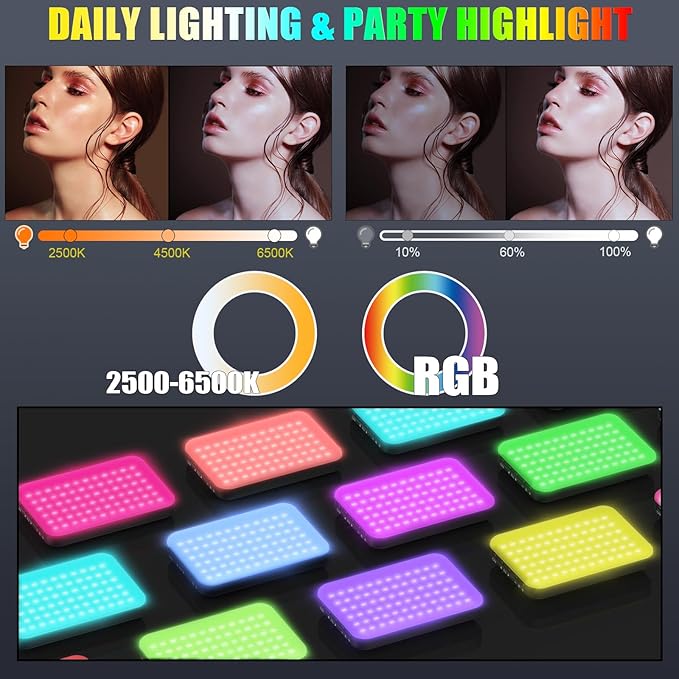 108 RGB Video Light, 2200mAh Camera Light with 3CCT/ 360° Full Color/20 Lighting Effects, 2500-6500K LED Selfie Light for iPhone-CRI 97+, Portable Phone Light for Party, Photography, Streaming (White)