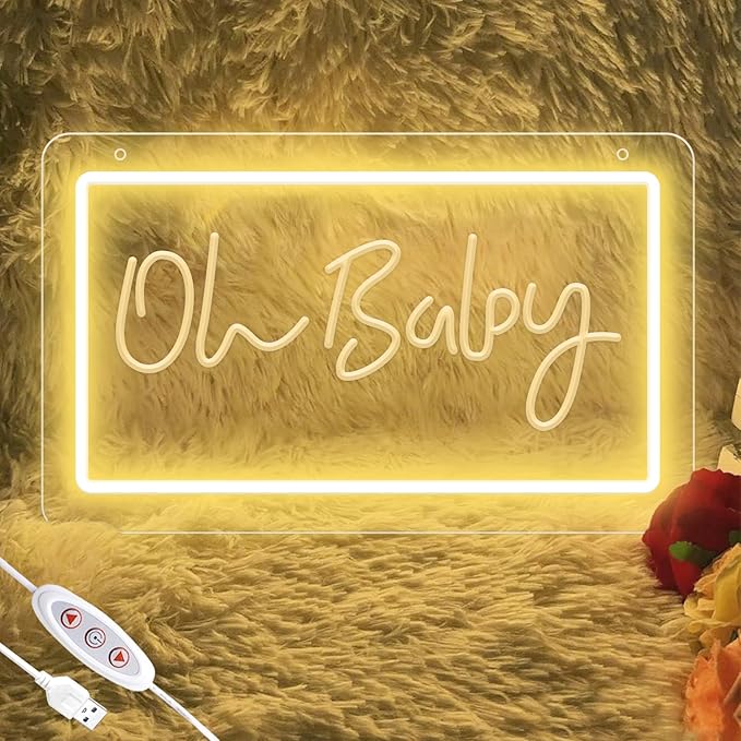 Oh Baby Neon Signs for Wall Decor,Warm White LED Letter Neon Sign with Adjustable Brightness,3D Art Carving Design Neon Lights for Bedroom Birthday Party Wedding Christmas Valentine's Day