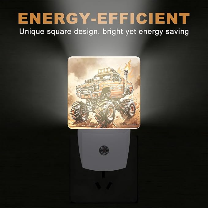 Night Light Off Road Trucks Night Lights Plug into Wall with Dusk to Dawn Smart Sensor for Bedroom Bathroom Hallway Kitchen, Warm Nightlights for Boys Girls Women Men