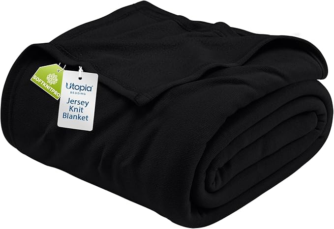 Utopia Bedding Soft Jersey Knit Blanket Black Queen (90x90 Inches) | Lightweight, Breathable, Sweatshirt Blanket, Bed, Couch, Sofa, Cozy, Home Decor, Summer