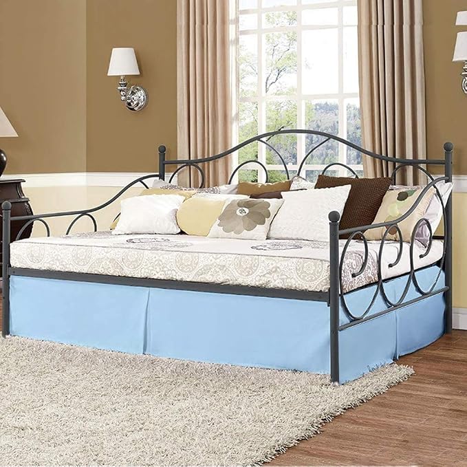 Pleated Bed Skirt with Split Corners for Daybeds - Three Side Coverage - Made with Brushed Microfiber, (Twin Size, Light Blue Solid)/14 Inch Drop