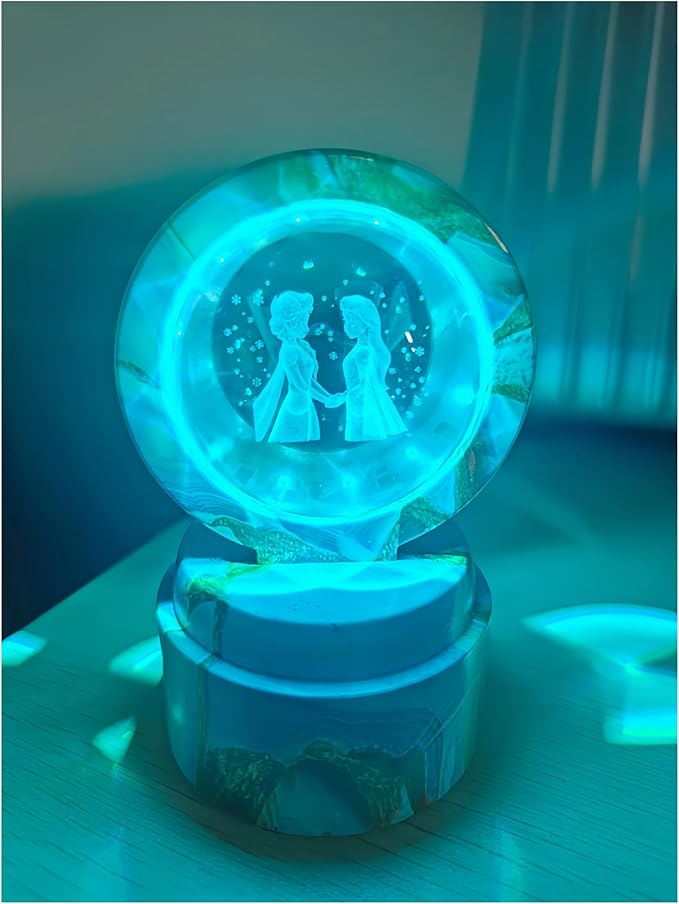 Cute Cartoon lamp,2.36 inch Rotatable 3D Crystal Ball Anime Night Light with 7 Colors Change,Color Box,Children's Room Decoration Holiday Gifts，Birthday Christmas Gifts (Frozen)