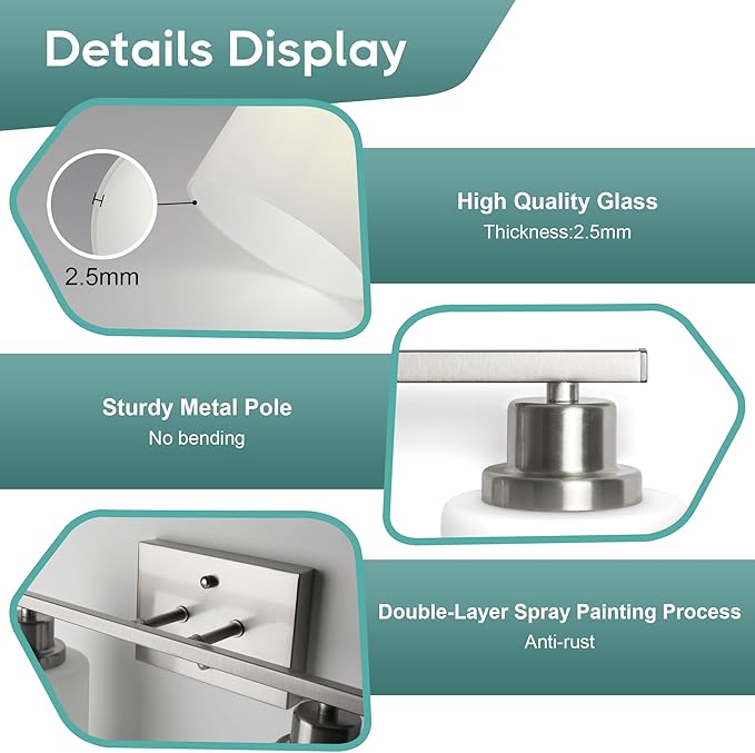 Ascher Bathroom Light Fixtures, 2-Light Vanity Light Over Mirror, Brushed Nickel Wall Sconces with Milky White Frosted Glass Shades, Wall Lamp for Living Room Bedroom, E26 Base(Bulbs Not Included)