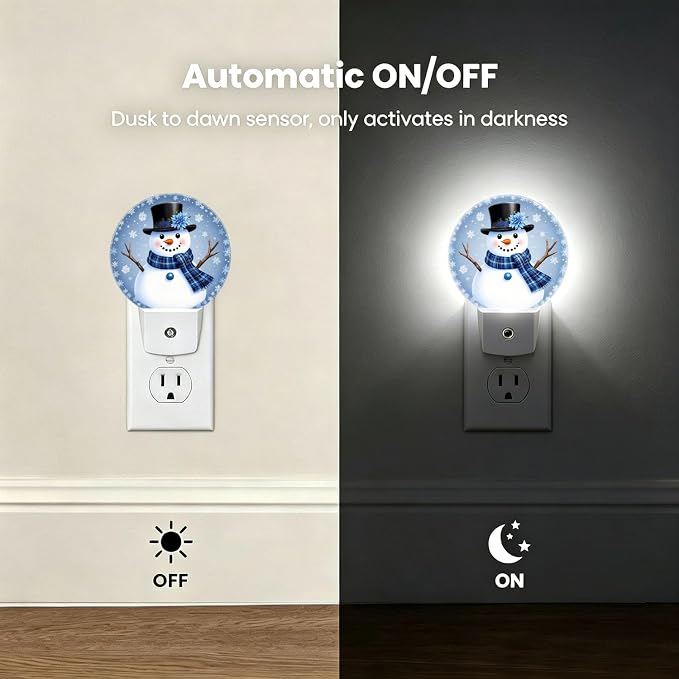Night Lights Plug into Wall Blue Snowman Night Light Energy Saving LED | Winter Plug in Night Lights for Wall Socket with Dusk-to-Dawn Sensor for Bedroom, Bathroom and Living Room
