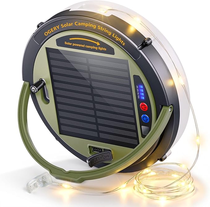 Solar Camping String Lights, 5400mAh/ 49.2FT/ 11 Modes Rechargeable Camping Lights Outdoor/Indoor, 4-in-1 Quick Storage Fairy Tent Lights Portable LED Lamp for Patio Yard Party Decor Essentials | Camping Lights Outdoor/Indoor, 4-in-1 Quick Storage Fair...