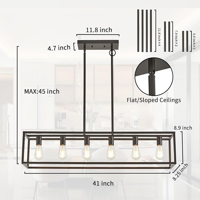 Dining Room Light Fixture, Kitchen Fixture Lights Pendant Lights Kitchen Island Oil Rubbed Bronze 6-Light Industrial Pendant Lighting for Kitchen Island