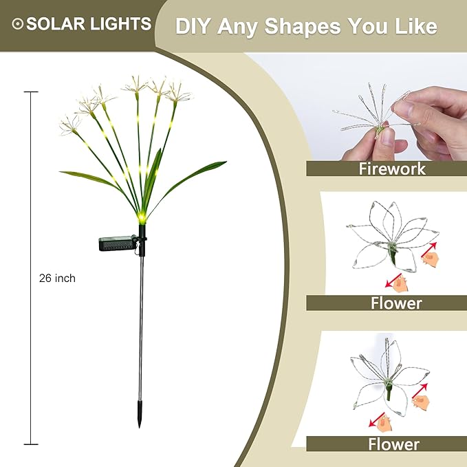 Solar Firework Lights Outdoor 4 Pack Waterproof Garden Decor Warmwhite | Twinkling Fairy Solar Lights Outdoor Pathway Flowerbed Garden Yard Patio Decor, Unique Gardening Gifts for Women Mothers Day