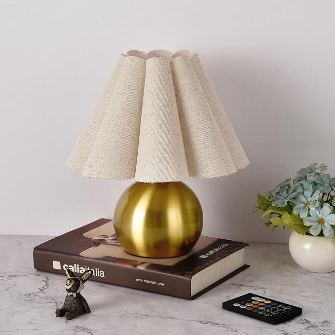Ziqqeelam Rechargeable Cordless Small Table Lamp, Battery Operated Remote Control Gold Mini Table Lamps for Bedroom Nightstand, Cute Small Table Lamp for Small Spaces for Kitchen Counter, Bookshelf