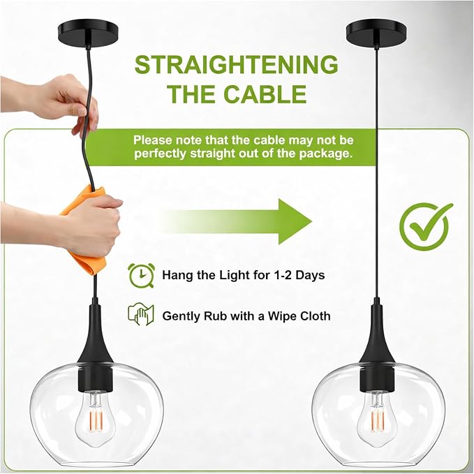 9.45in Black Pendant Lights Kitchen Island with Clear Glass Shade 1Pack | Handcrafted Glass Pendant Light Fixtures, UL Certified, E26 Base 100W Max, Height-Adjustable, Dimmable Hanging Pendant Light