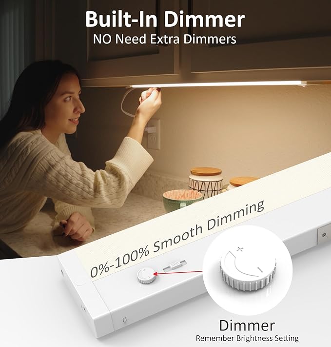 Under Cabinet Lighting Plug in or Hardwired Built-in Dimmer, 40 Inch 20W, 5CCT 2700/3000/3500/4000/5000K, Linkable Counter Lights for Kitchen, ETL Dimmable LED Light Fixture, White
