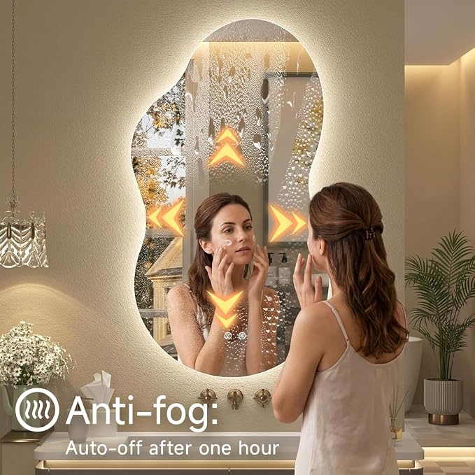 Irregular Backlit Mirror with Lights 20"x36" Asymmetrical Cloud Mirror Led Bathroom Vanity Mirror for Wall Abstract (Horizontal/Vertical)