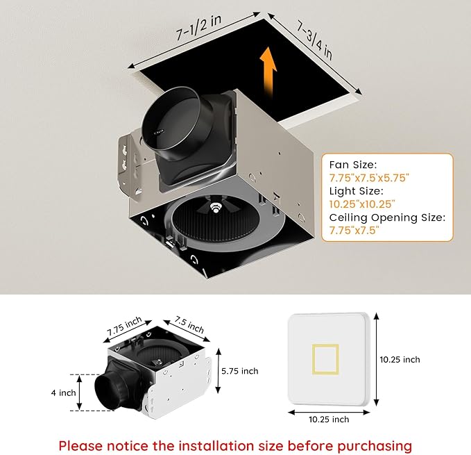 Fitop Bathroom Exhaust Fan with Light, 110 CFM Ultra Quiet 1.0 Sones Bathroom Vent Fan, Nightlight & 1300LM LED Light 2700K/4000K/6500K, Light Memory Function, ETL Certified – Gold, 7 Inch