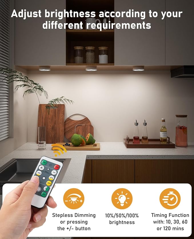 Motion Sensor Closet Lights, USB-C Rechargeable Under Cabinet Puck Lighting, Dimmable Battery Powered Step Lights for Kitchen, Stairs, Wardrobe, Auto-On/Off Night Lamp