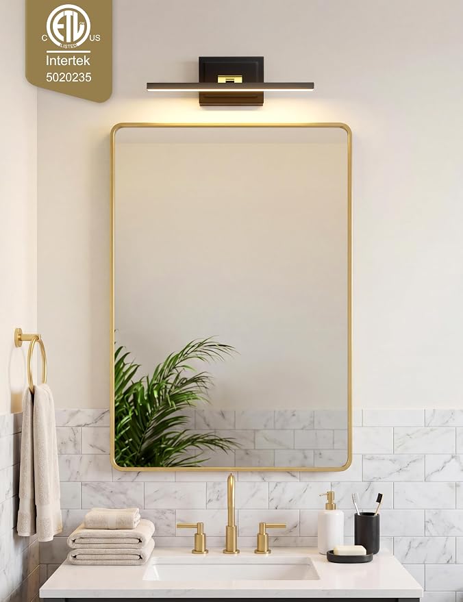 VOLISUN Modern Bathroom Vanity Light 15.7 inch, Rotatable, 12W Dimmable 5CCT Led Bathroom Light Fixture Over Mirror, Black Gold Bar Vanity Light for Bathroom Mirror Restroom-ETL Certificated