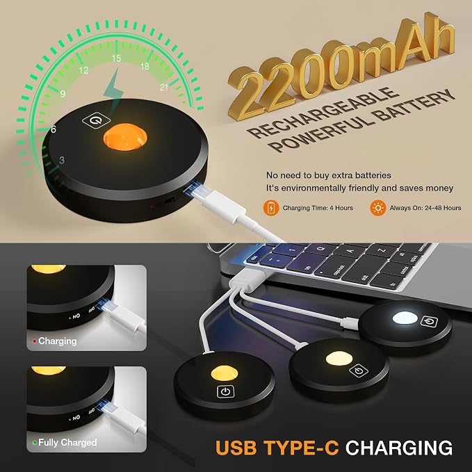 Puck Lights with Remote Control,Under Cabinet Lighting,black,5PCS | 2200mAh Rechargeable Push Light,3 Color Temperatures Dimmable Under Cabinet,Closet Light,Tap Light for Shelf,Bookcase