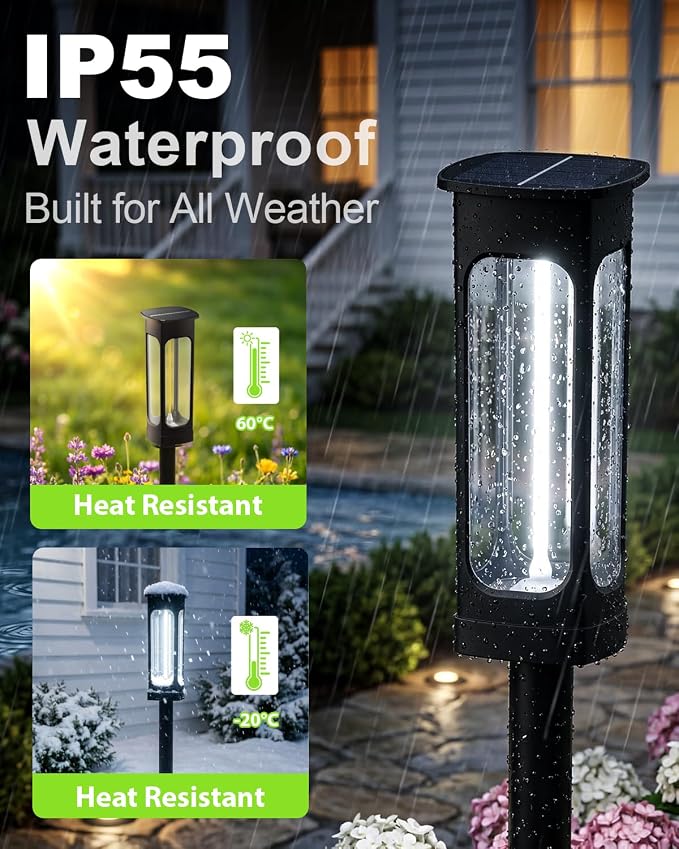 Solar Pathway Lights Outdoor 6 Pack, Upgraded Brighter 6 Inch extended filament Solar Garden Lights, Waterproof Up to 15 Hrs Lighting for Yard Garden Walkway Driveway Landscape Patio Decor （White）