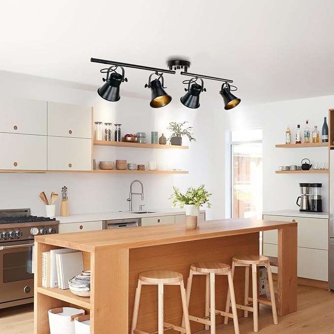 37"Rustic Track Lighting Fixtures Ceiling 4 Light Farmhouse Track Light | Black Track Light for Kitchen Bar Closet Living Room Spotlight,Directional 270°Rotatable Light Head