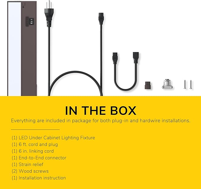 Getinlight 18-inch 3 Color Levels LED Under Cabinet Lighting, Hardwired or Plugged-in, Selectable White 2700K/3000K/4000K, Dimmable, Bronze Finished, IN-0210-2-BZ
