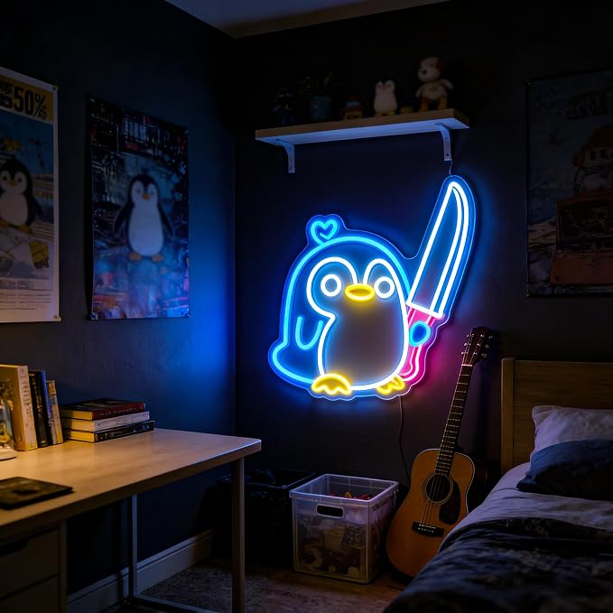 Penguin Neon Sign Led Sign Neon Signs for Wall Decor Neon Lights | Penguin Led Light Up Sign, Blue Game Room Decor, Boys Gift, Party, Wall Decor, 5V USB Powered