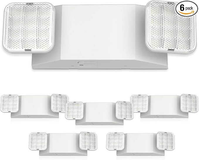 FREELICHT 6 Pack LED Emergency Light for Business, LED Emergency Square Lights with Battery Backup, 2 Bug Eye Heads Adjustable Commercial Lighting Fixtures, UL 924 Certified