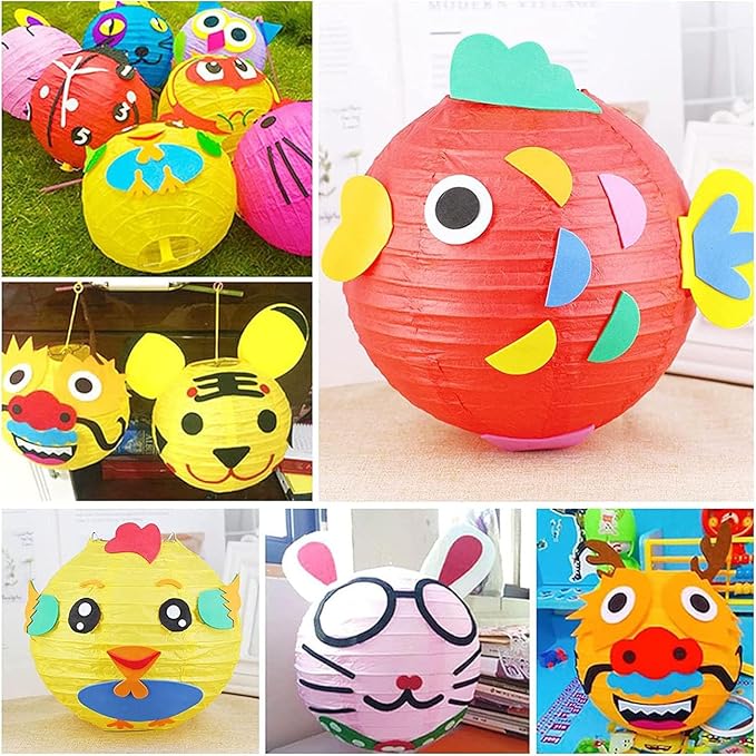 CC wonderland zone 12pcs Rainbow Hanging Paper Lanterns,Ceiling Colourful Round Paper Lanterns for Mexican Engagement Fiesta Cinco De Mayo Baby Shower Party Decoration（4" 6" 8" 10" ）
