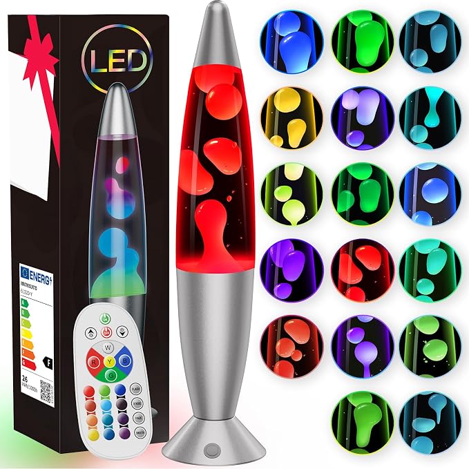 13.5 Inch Liquid Motion Lamps LED, 17 Colors Changing Night Light Table Lamp with Remote Giant Relax Mood Classic Cool Nightlight for Adults Boy Girl Room Home Bedroom Decor, Silver