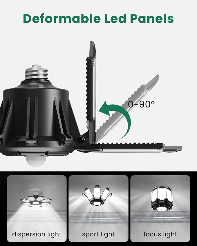 Motion Sensor Garage Light, 250W Motion Sensor Light Indoor,Deformable Garage Lights Ceiling LED,25000LM Super Bright Motion Activated LED Shop Light for Stairway,Basement 2Pack