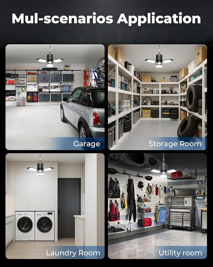Motion Sensor Garage Light Plug in, 8000LM Shop Light w/ 3 Modes, 3 Deformable LED Panels, 6500K Indoor Motion Sensor Light Bulb for Garage, Utility Room, Basement (1 Pack)