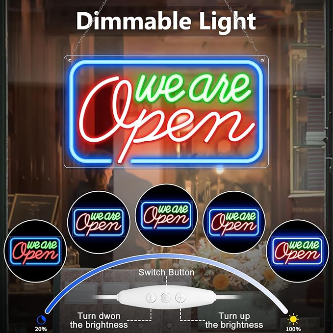 Neon We Are Open Signs for Business, 16.5''x 9'' Open Sign LED, Super Bright & Easy to Spot, High Visibility Advertisement Board Electric Display Sign Ideal for Window, Party, Wall, Bars, Coffee Shops, christmas(USB Powered)