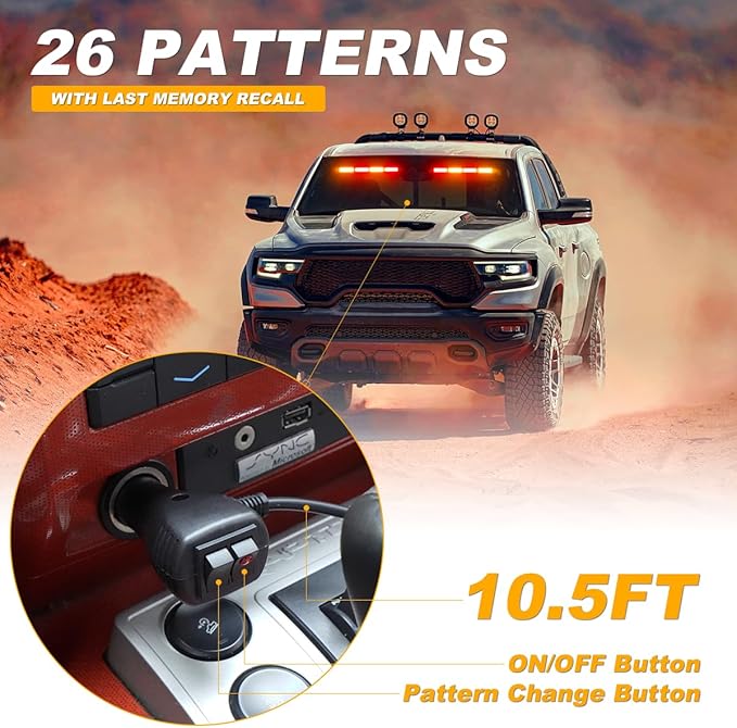 2 in 1 LED Emergency Strobe Light Bar Windshield Traffic Advisor Visor Safety Warning Hazard Flashing Lights for Firefighter Police Trucks Vehicles 2x17.7, Amber/Red