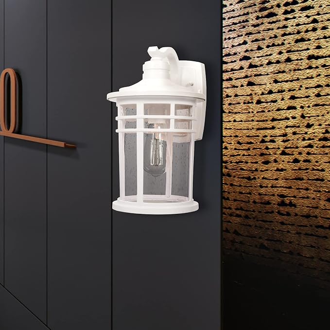 Darkaway Large Outdoor Porch Lights Wall Mount, 15inch Outdoor Wall Sconces with Seeded Glass Waterproof Exterior Lights for Patio Yard House Hallway Doorway Garage(Large, White)