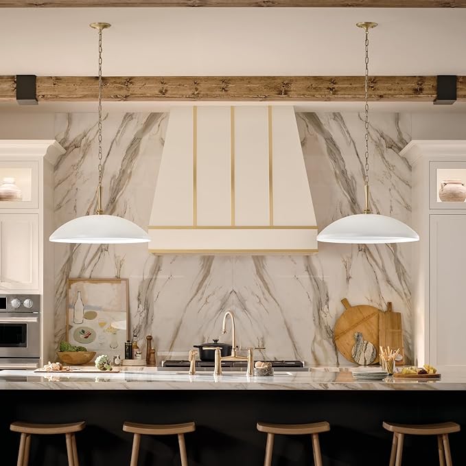 Kichler Delarosa 1-Light Pendant, Updated Traditional Light in White and Champagne Bronze, Sloped Ceiling Compatible, for Your Kitchen, Dining Room or Hallway (12.75" x 20.25"), 52638WH