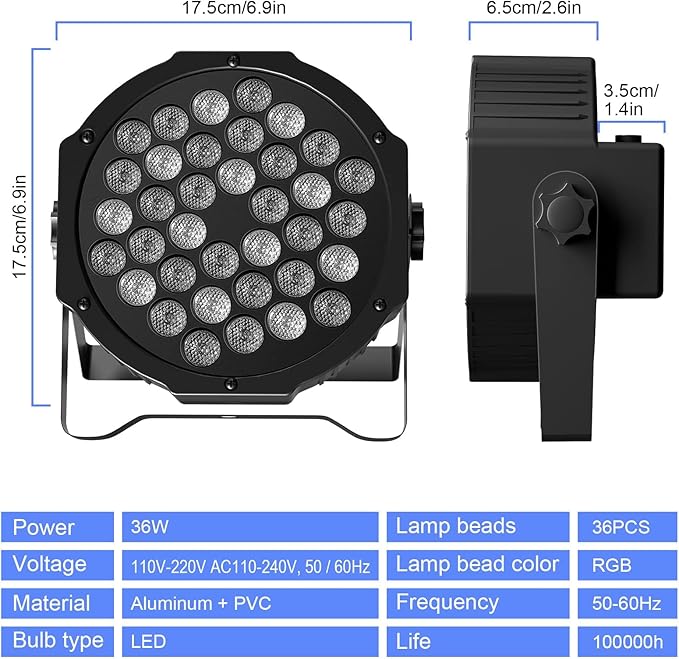 U`King Stage Lights 10 Packs 36LED RGB LED Par Lights, 7 Channel DJ Party Lights with Remote Control & DMX Controller Sound Activated Uplights for Events Birthday Bar Dance Decoration