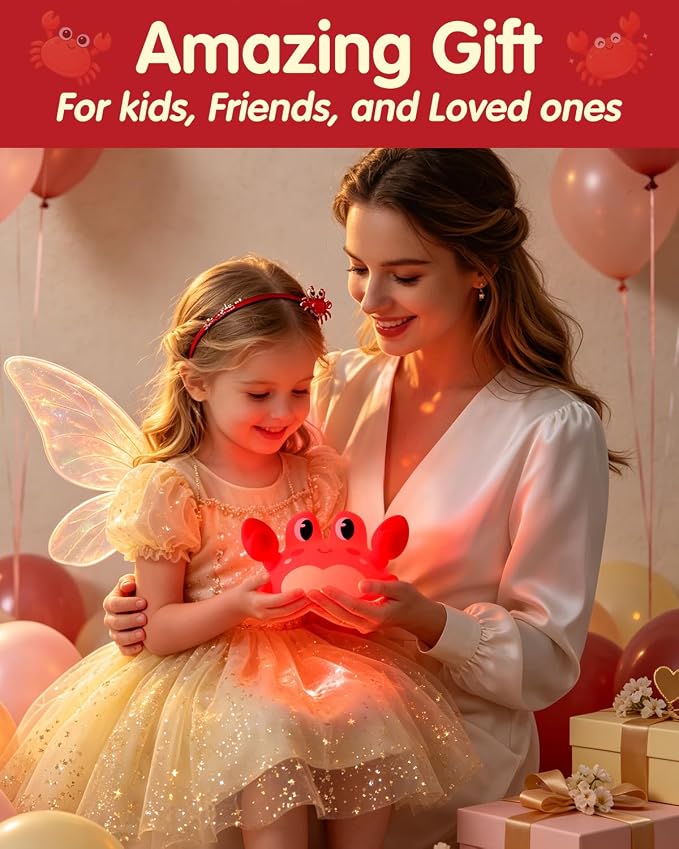 YISUN Crab Night Light for Kids, Silicone LED Dimmable Nursery Nightlight | Rechargeable Bedside Touch Light, Novelty Animal Lamp for Boys Girls Toddlers
