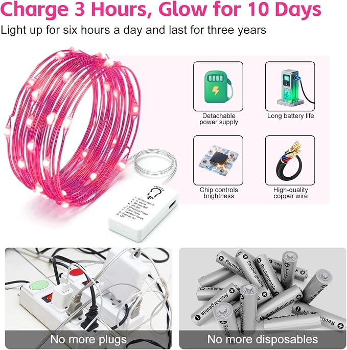 8 Pack Rechargeable LED Fairy Lights 7Ft 20LED Battery Operated | 8 Modes, Remote & DIY Timer Mini Twinkle String Lights for Indoor Christmas Wedding Mason Jar Bedroom Table
