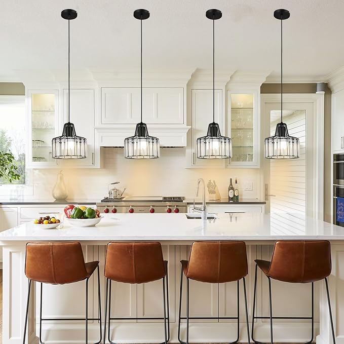 Battery Operated Pendant Lights,Rechargeable Pendant Light with Remote,Crystal LED Pendant Light Fixtures for Kitchen Island,Black Modern Hanging Lights for Bedroom,Dining Room Hallway Entryway