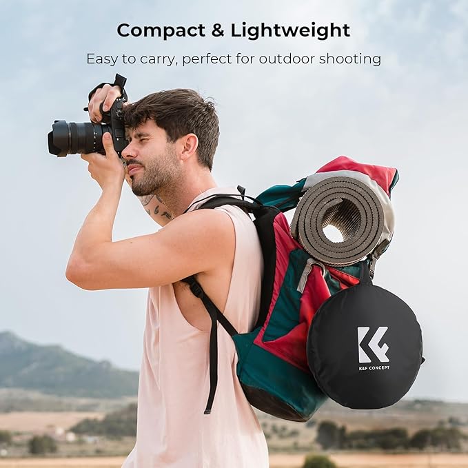 K&F CONCEPT 5-in-1 Light Reflector 22" (56cm) Photography Diffuser Collapsible Portable for Studio and Outdoor Lighting Gold Silver White Black Translucent