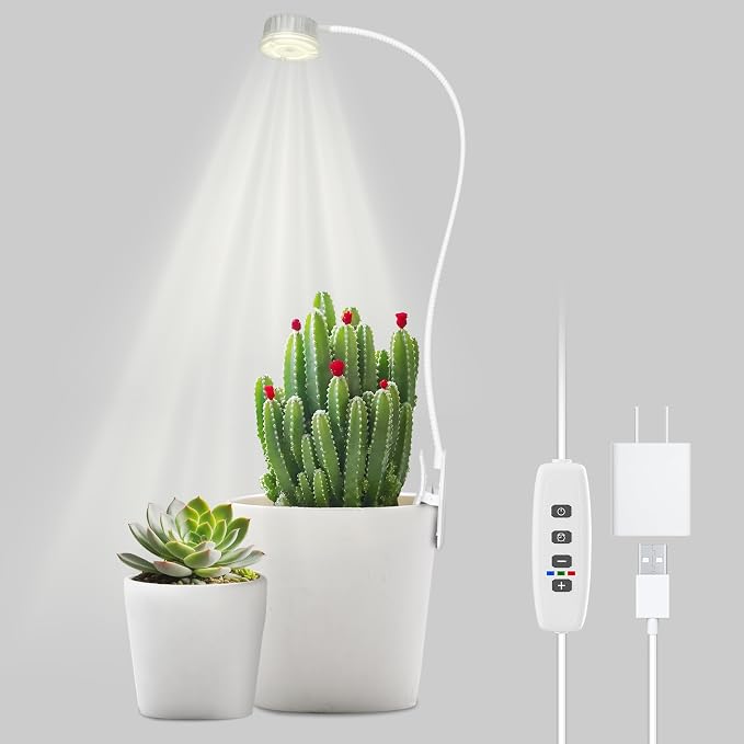 Grow Lights for Indoor Plants, 4000K Full Spectrum Plant Lights for Indoor Growing, 10 Brightness & 360° Adjustable Gooseneck & 3/9/12H Timer, Clip-on Small Grow Light for Succulents, Small Plant