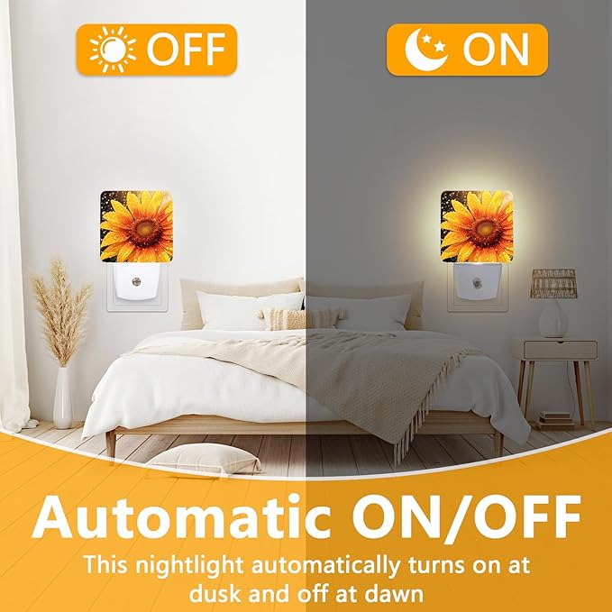 Sunflower Raindrops Night Light, Plug-into Nightlight White LED Lamp, Energy Efficient Decor Desk Lamp for Bedroom Hallway Stairs Bathroom