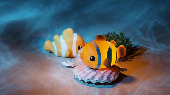 Clownfish Night Light, Rechargeable Silicone Touch Lamp, 3 Levels