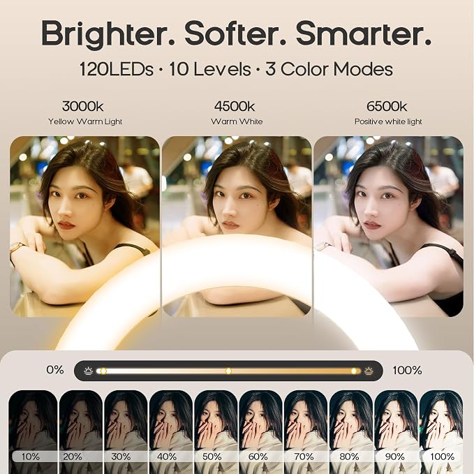 10" Magnetic Ring Light Overhead Camera Phone Mount, XINBAOHONG LED Selfie Light with Stand and Phone Holder, Rechargeable Desk Light for Video Recording