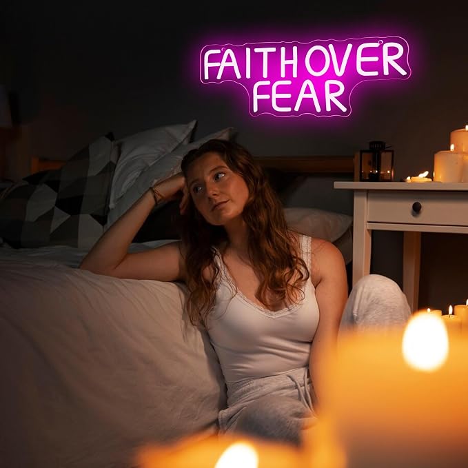 Faith Over Fear Neon Sign for Wall Decor, Dimmable Bible Verse LED Decor God Wall Art, USB Powered for Bedroom, Living Room, Office, Aesthetic Jesus Lover Gifts