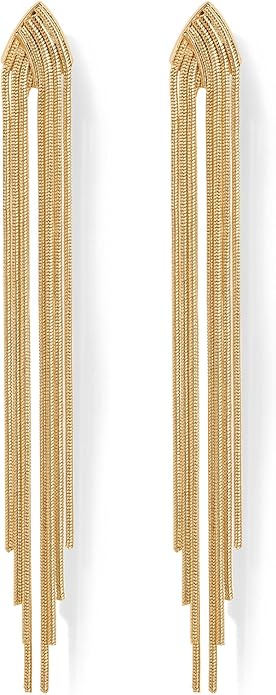 PAVOI 14K Gold Plated Long Tassel Dangle Earrings for Women - 925 Sterling Silver Posts Elegant Rhinestone Chain Chandelier Drop Earrings - Statement Jewelry