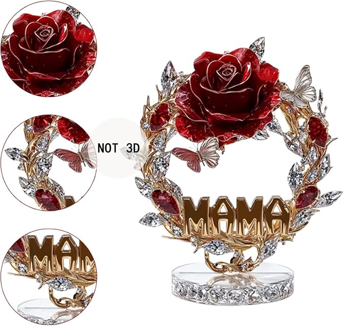 Rose Flower Ornament Acrylic DIY Crafts Mothers Day 2D Flat Rose Wreath Tabletop Present Butterfly Pattern Desktop Ornament for Home Decoration Gifts