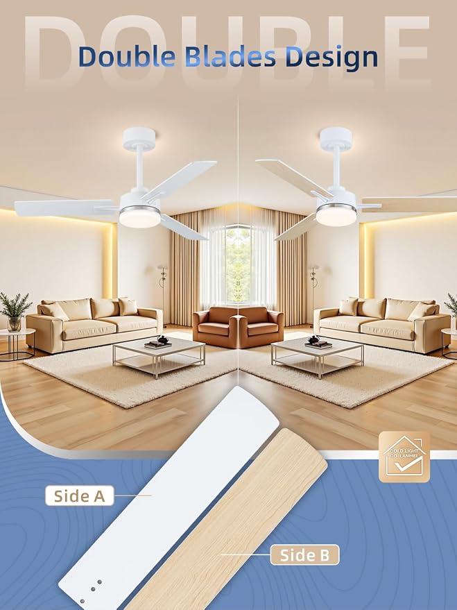 LANMEL Metal Ceiling Fan with Lights and Remote, 42 Inch, Silver & White | Modern Low Profile Flush Mount, Reversible, 3CCT Dimmable, Quiet, LED, For Bedroom, Living Room, Indoor/Outdoor Patio Use