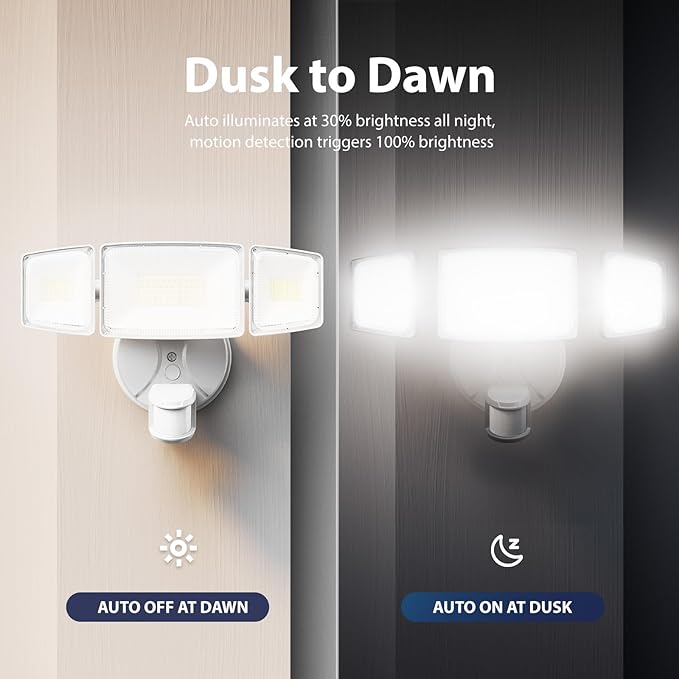 Onforu 2 Pack 100W 11000LM LED Motion Sensor Outdoor Lights, Dusk to Dawn Flood Lights Outdoor Motion Sensor, Hardwired Security Lights Floodlights Outside 6500K Daylight IP65 Waterproof (White)