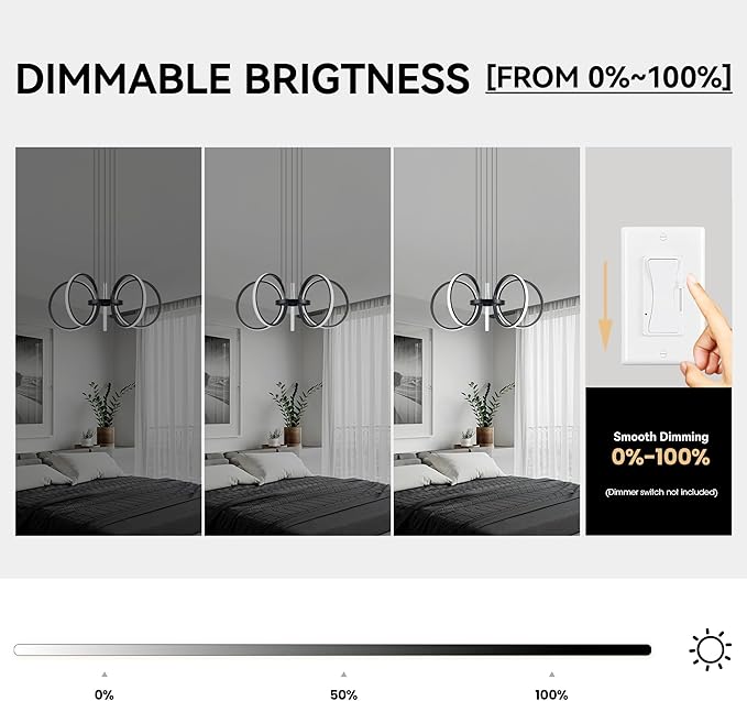 Mayful Modern LED Chandelier, Black Pendant Light with 5 Rings, Adjustable Height Modern Chandeliers for Dining Room Living Room Kitchen Bedroom Entryway,6000K Daylight