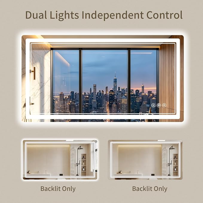 30"x55" LED Bathroom Mirror with Lights, Backlit + Front Lit, Anti-Fog, Lighted Bathroom Mirror for Wall, HD Shatterproof Tempered Glass, Dimmable, Memory Function (Horizontal/Vertical)